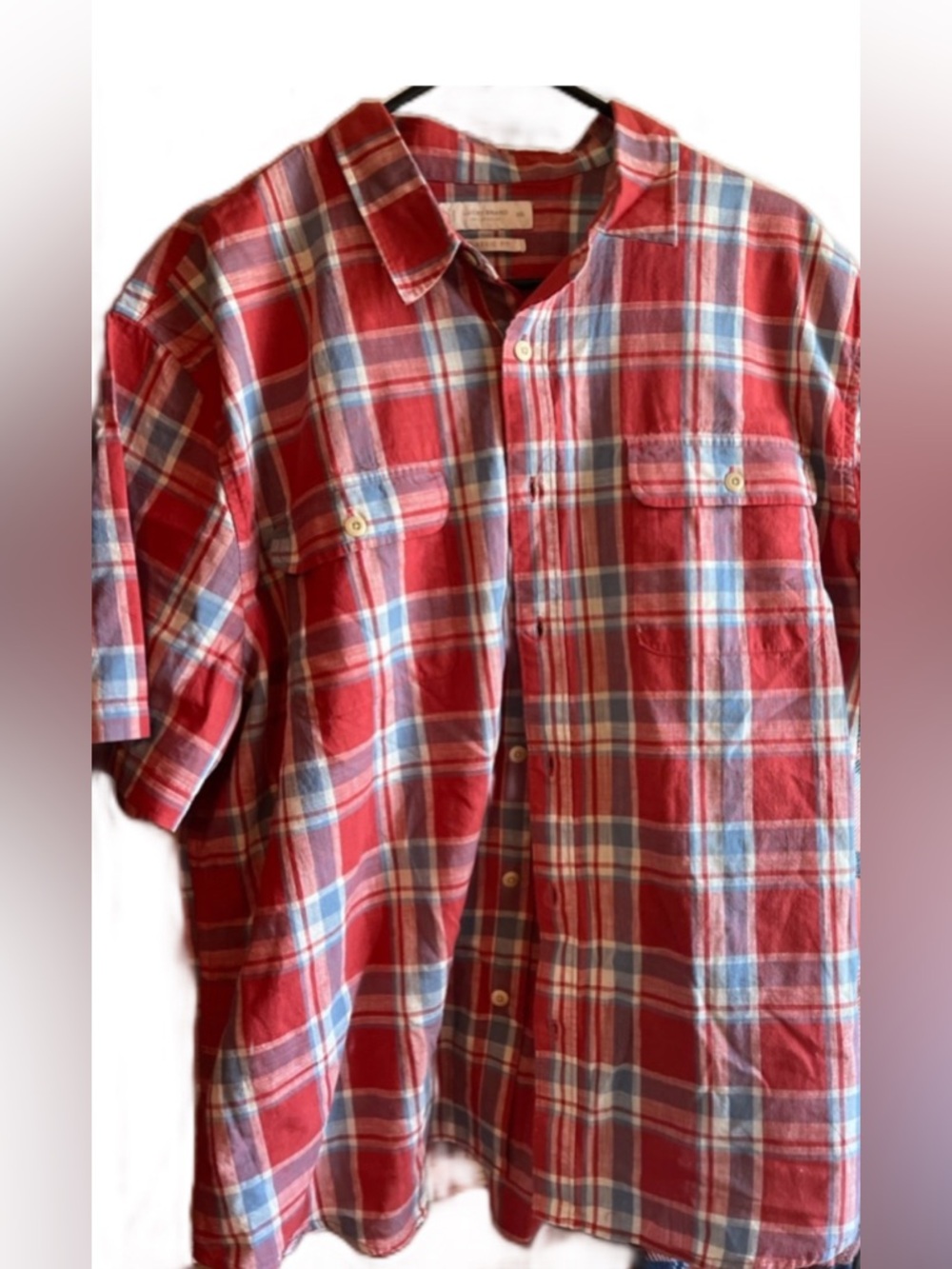 Lucky Brand Red Plaid Short-Sleeve Button-Down Shirt